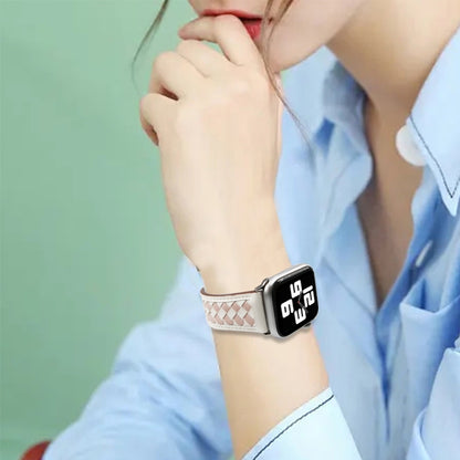 Braided Genuine Leather Watch Band for Apple Watch Series 9&8&7 41mm / SE 3&SE 2&6&SE&5&4 40mm / 3&2&1 38mm(Beige+Pink) by bashfashion