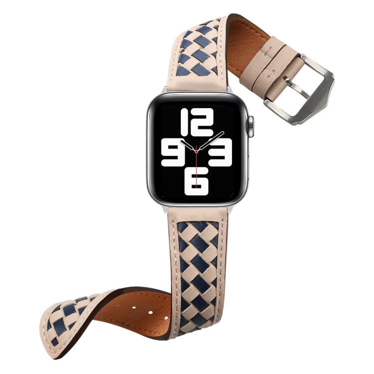 Braided Genuine Leather Watch Band for Apple Watch Series 9&8&7 41mm / SE 3&SE 2&6&SE&5&4 40mm / 3&2&1 38mm(Apricot+Blue) by bashfashion