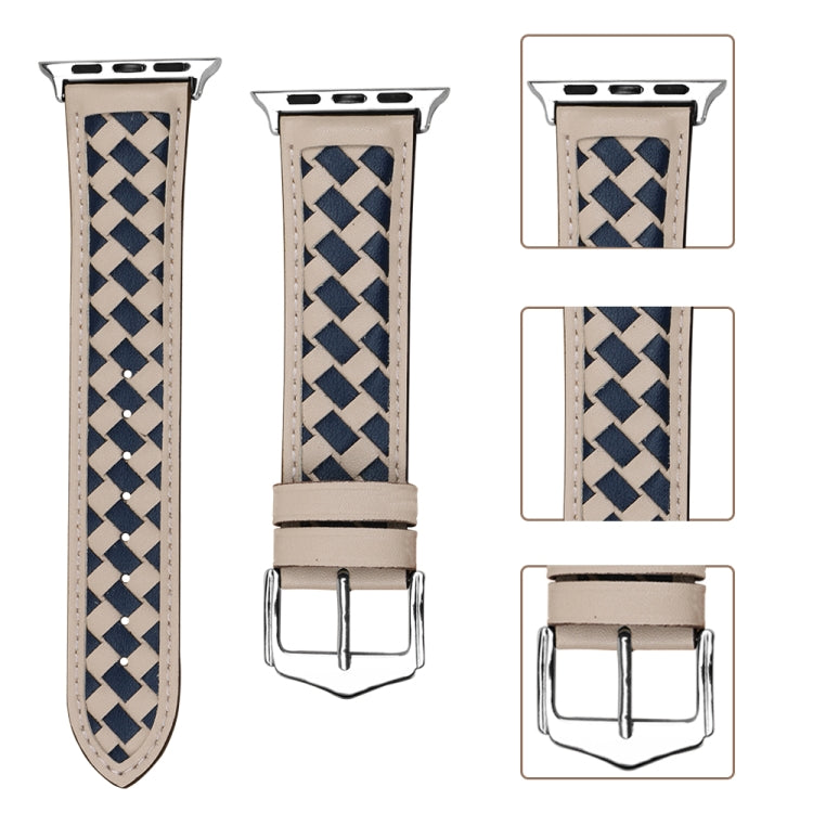 Braided Genuine Leather Watch Band for Apple Watch Series 9&8&7 41mm / SE 3&SE 2&6&SE&5&4 40mm / 3&2&1 38mm(Apricot+Blue) by bashfashion