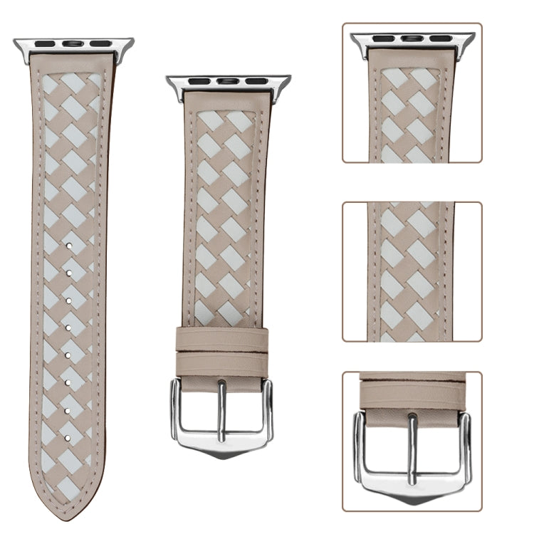 Braided Genuine Leather Watch Band for Apple Watch Series 9&8&7 41mm / SE 3&SE 2&6&SE&5&4 40mm / 3&2&1 38mm(Apricot+Beige) by bashfashion