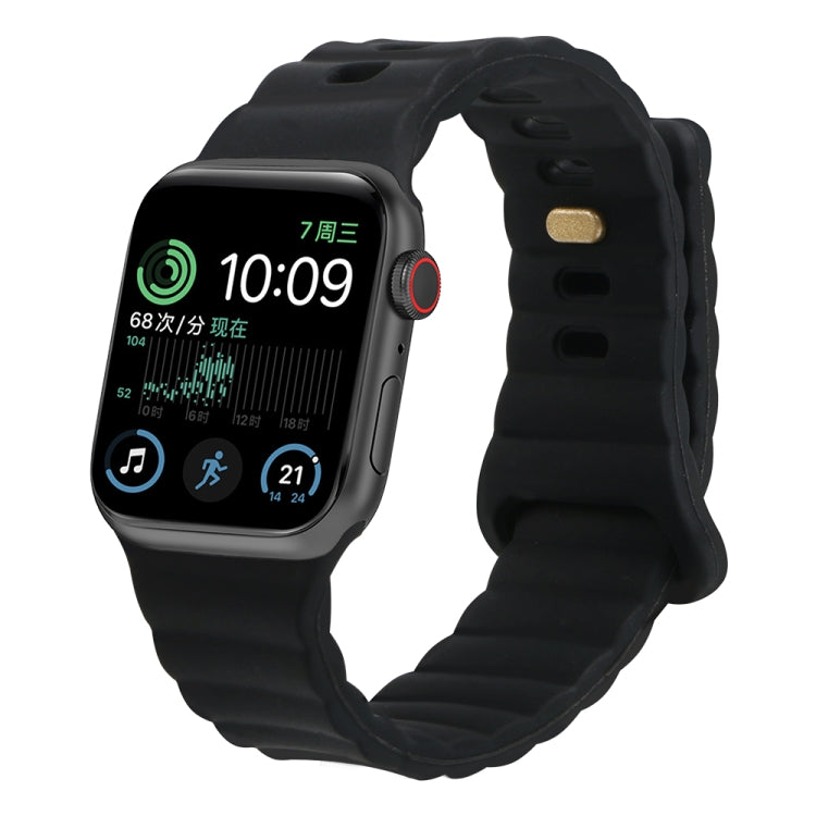 Reverse Buckle Silicone Watch Band for Apple Watch Ultra 49mm&Watch Ultra 2 49mm / Series 9&8&7 45mm / SE 3&SE 2&6&SE&5&4 44mm / 3&2&1 42mm(Black) by bashfashion