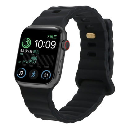 Reverse Buckle Silicone Watch Band for Apple Watch Ultra 49mm&Watch Ultra 2 49mm / Series 9&8&7 45mm / SE 3&SE 2&6&SE&5&4 44mm / 3&2&1 42mm(Black) by bashfashion