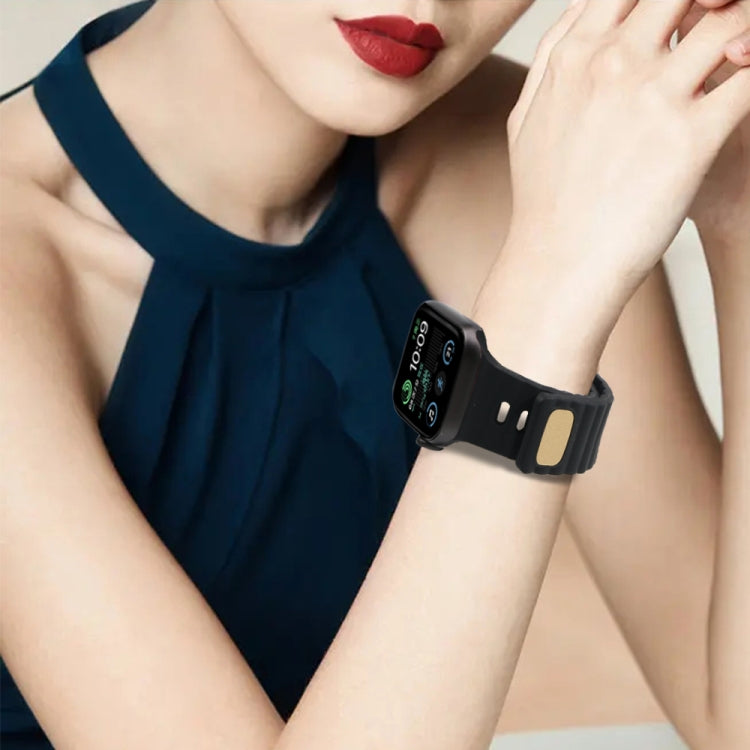 Reverse Buckle Silicone Watch Band for Apple Watch Ultra 49mm&Watch Ultra 2 49mm / Series 9&8&7 45mm / SE 3&SE 2&6&SE&5&4 44mm / 3&2&1 42mm(Black) by bashfashion