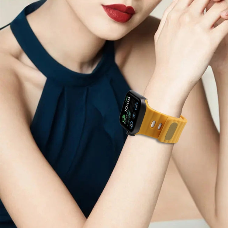 Reverse Buckle Silicone Watch Band for Apple Watch Ultra 49mm&Watch Ultra 2 49mm / Series 9&8&7 45mm / SE 3&SE 2&6&SE&5&4 44mm / 3&2&1 42mm(Yellow) by bashfashion