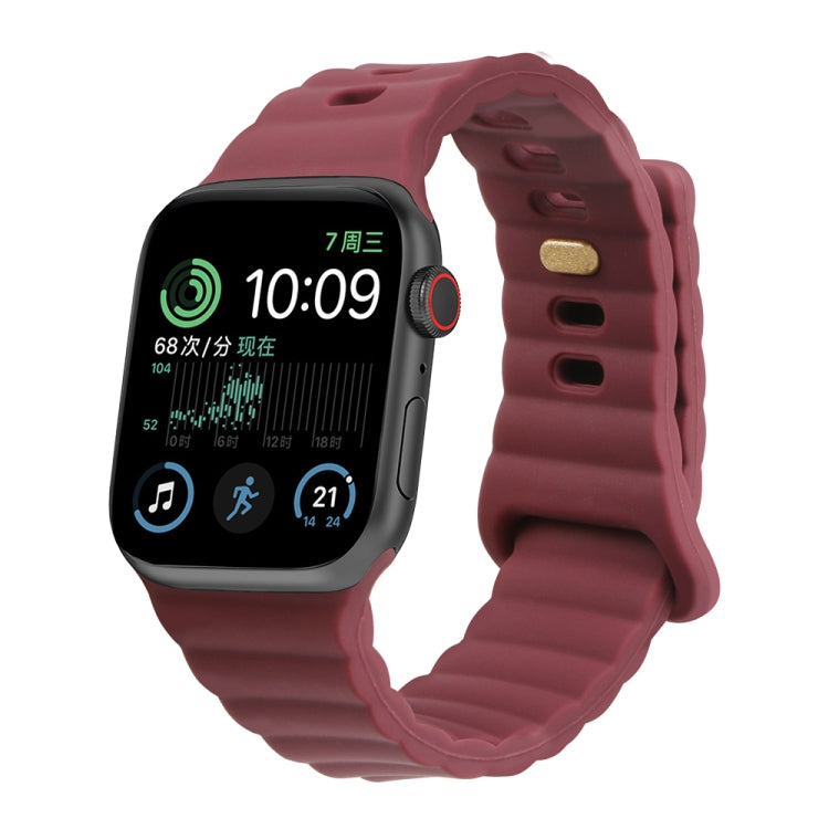 Reverse Buckle Silicone Watch Band for Apple Watch Ultra 49mm&Watch Ultra 2 49mm / Series 9&8&7 45mm / SE 3&SE 2&6&SE&5&4 44mm / 3&2&1 42mm(Wine Red) by bashfashion