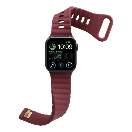 Reverse Buckle Silicone Watch Band for Apple Watch Ultra 49mm&Watch Ultra 2 49mm / Series 9&8&7 45mm / SE 3&SE 2&6&SE&5&4 44mm / 3&2&1 42mm(Wine Red) by bashfashion