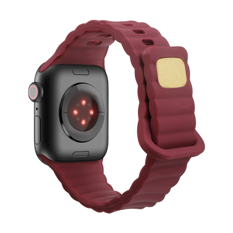 Reverse Buckle Silicone Watch Band for Apple Watch Ultra 49mm&Watch Ultra 2 49mm / Series 9&8&7 45mm / SE 3&SE 2&6&SE&5&4 44mm / 3&2&1 42mm(Wine Red) by bashfashion
