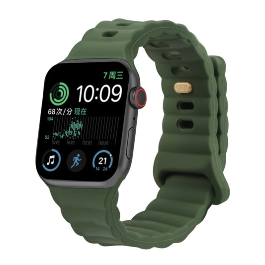 Reverse Buckle Silicone Watch Band for Apple Watch Ultra 49mm&Watch Ultra 2 49mm / Series 9&8&7 45mm / SE 3&SE 2&6&SE&5&4 44mm / 3&2&1 42mm(Dark Green) by bashfashion