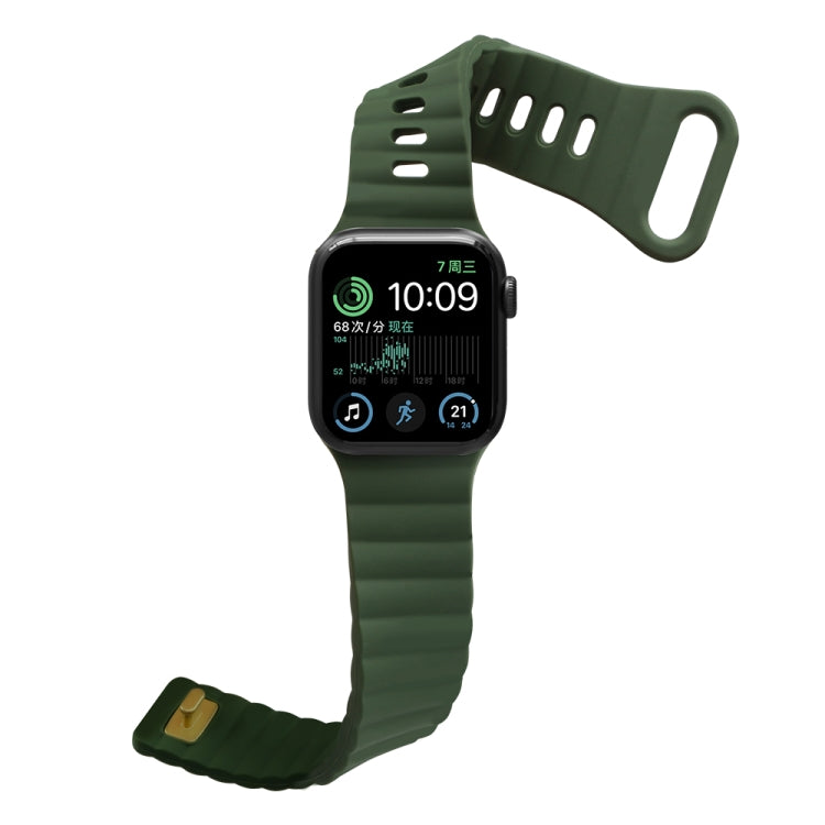Reverse Buckle Silicone Watch Band for Apple Watch Ultra 49mm&Watch Ultra 2 49mm / Series 9&8&7 45mm / SE 3&SE 2&6&SE&5&4 44mm / 3&2&1 42mm(Dark Green) by bashfashion