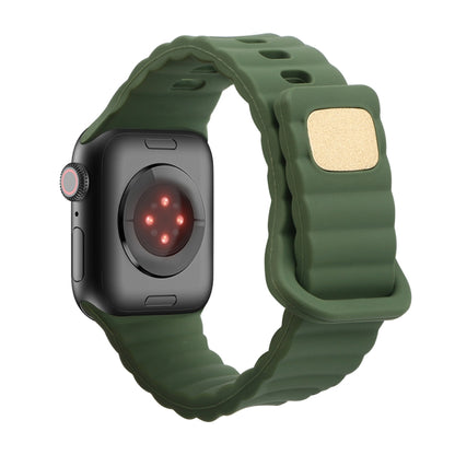 Reverse Buckle Silicone Watch Band for Apple Watch Ultra 49mm&Watch Ultra 2 49mm / Series 9&8&7 45mm / SE 3&SE 2&6&SE&5&4 44mm / 3&2&1 42mm(Dark Green) by bashfashion