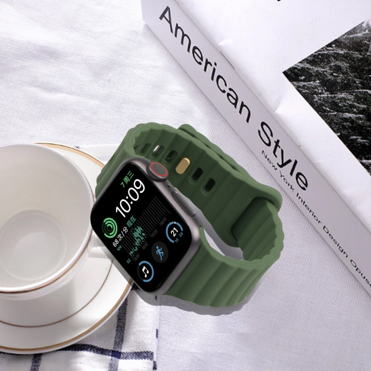 Reverse Buckle Silicone Watch Band for Apple Watch Ultra 49mm&Watch Ultra 2 49mm / Series 9&8&7 45mm / SE 3&SE 2&6&SE&5&4 44mm / 3&2&1 42mm(Dark Green) by bashfashion