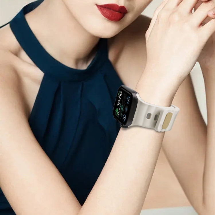 Reverse Buckle Silicone Watch Band for Apple Watch Ultra 49mm&Watch Ultra 2 49mm / Series 9&8&7 45mm / SE 3&SE 2&6&SE&5&4 44mm / 3&2&1 42mm(Starlight) by bashfashion