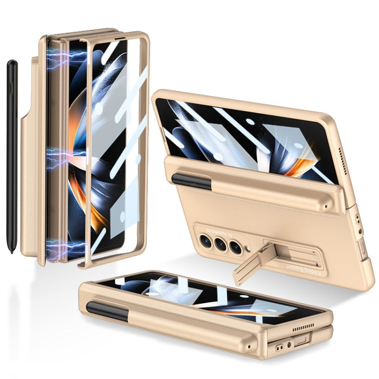 For Samsung Galaxy Z Fold4 GKK Magnetic Hinge Flip Phone Case with Pen Holder & Holder(Champagne Gold) by GKK