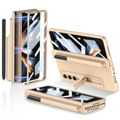 For Samsung Galaxy Z Fold4 GKK Magnetic Hinge Flip Phone Case with Pen Holder & Holder(Champagne Gold) by GKK