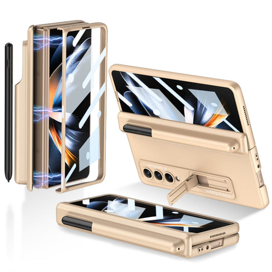 For Samsung Galaxy Z Fold4 GKK Magnetic Hinge Flip Phone Case with Pen Holder & Holder(Champagne Gold) by GKK