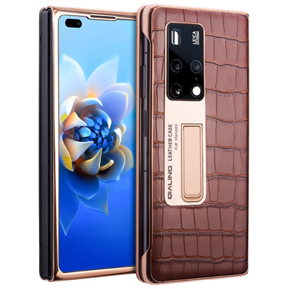 For Huawei Mate X2 QIALINO 2 in 1 Crocodile Pattern Genuine Leather + PC Phone Case(Brown) by QIALINO
