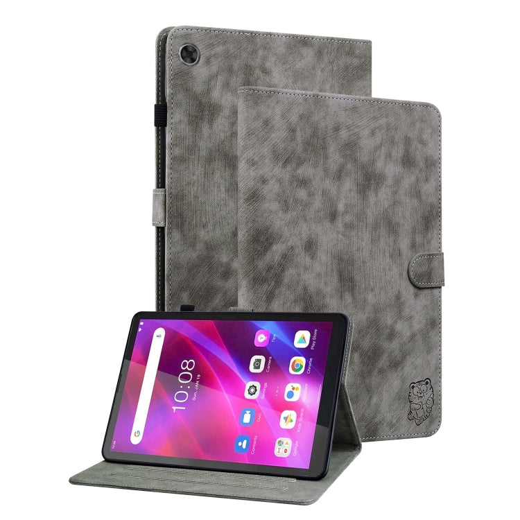 For Lenovo Tab M7 3rd Gen Tiger Pattern Flip Leather Tablet Case(Grey) by bashfashion