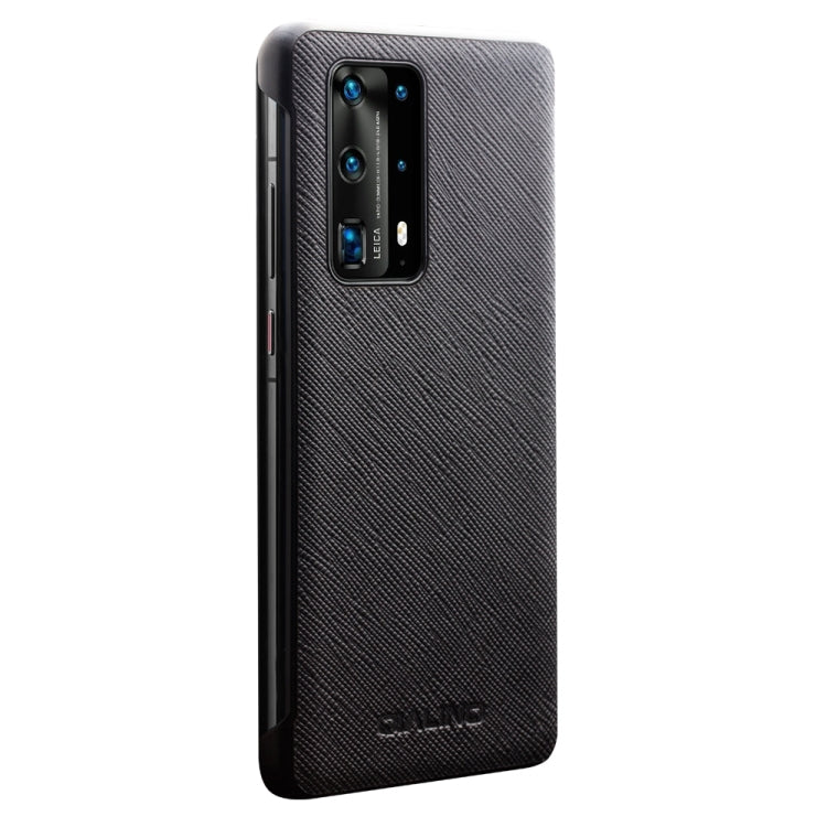 For Huawei P40 Pro QIALINO Puda Texture Side Window View Leather Phone Case(Black) by QIALINO