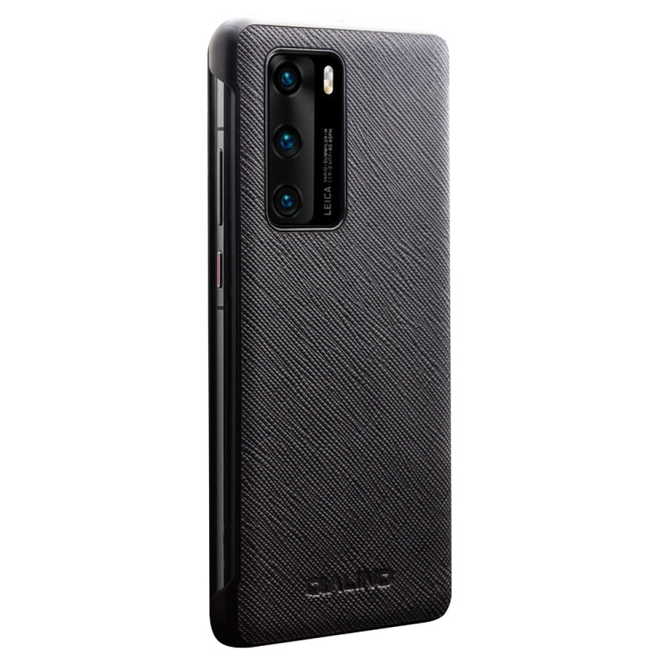 For Huawei P40 QIALINO Puda Texture Side Window View Leather Phone Case(Black) by QIALINO