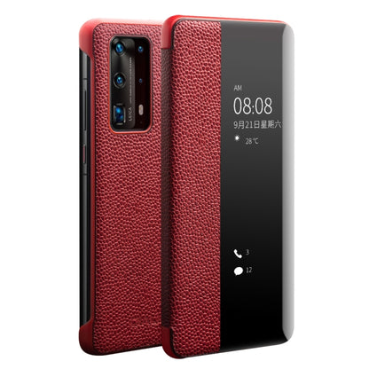 For Huawei P40 Pro QIALINO XiangNai Texture Side Window View Leather Phone Case(Red) by QIALINO