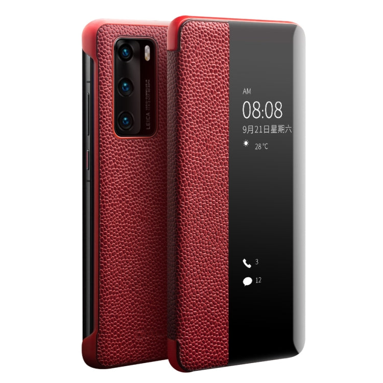 For Huawei P40 QIALINO XiangNai Texture Side Window View Leather Phone Case(Red) by QIALINO