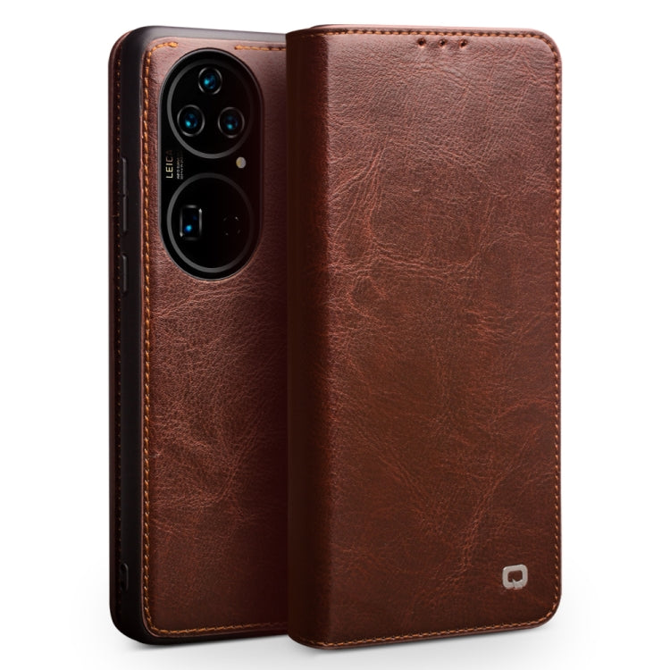 For Huawei P50 QIALINO Genuine Leather Phone Case(Brown) by QIALINO