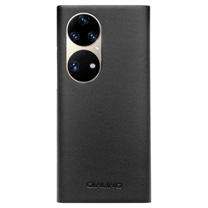For Huawei P50 QIALINO Magnetic Side Window View Genuine Leather Smart Phone Case(Black) by QIALINO