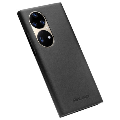 For Huawei P50 QIALINO Magnetic Side Window View Genuine Leather Smart Phone Case(Black) by QIALINO