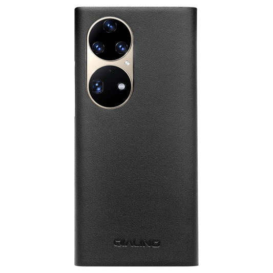For Huawei P50 Pro QIALINO Magnetic Side Window View Genuine Leather Smart Phone Case(Black) by QIALINO