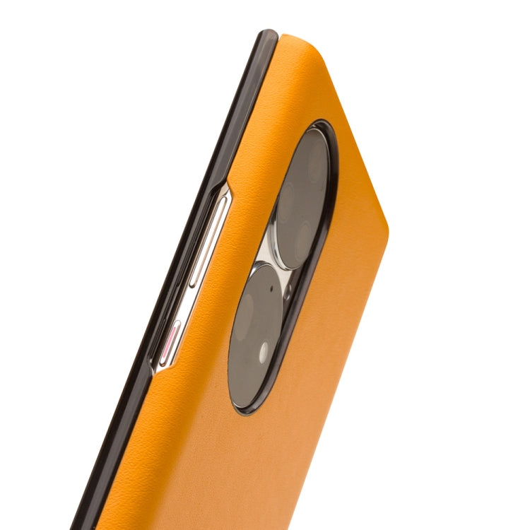 For Huawei P50 Pro QIALINO Magnetic Side Window View Genuine Leather Smart Phone Case(Orange) by QIALINO