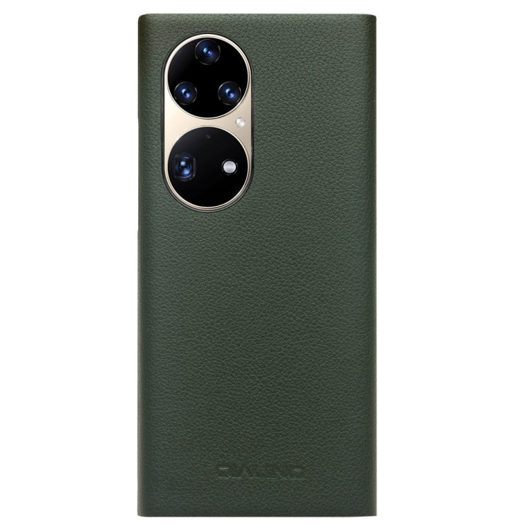 For Huawei P50 Pro QIALINO Magnetic Side Window View Genuine Leather Smart Phone Case(Green) by QIALINO