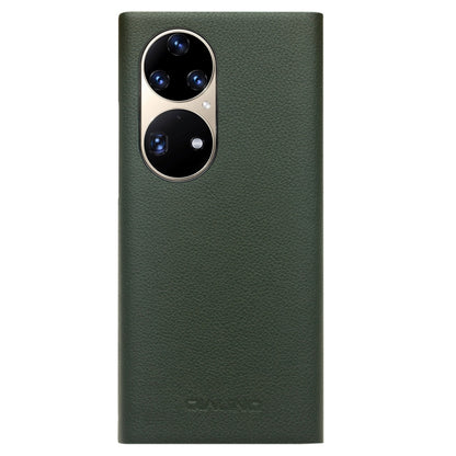 For Huawei P50 Pro QIALINO Magnetic Side Window View Genuine Leather Smart Phone Case(Green) by QIALINO
