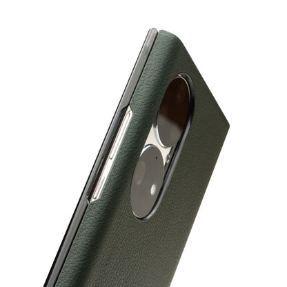 For Huawei P50 Pro QIALINO Magnetic Side Window View Genuine Leather Smart Phone Case(Green) by QIALINO