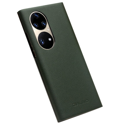 For Huawei P50 Pro QIALINO Magnetic Side Window View Genuine Leather Smart Phone Case(Green) by QIALINO