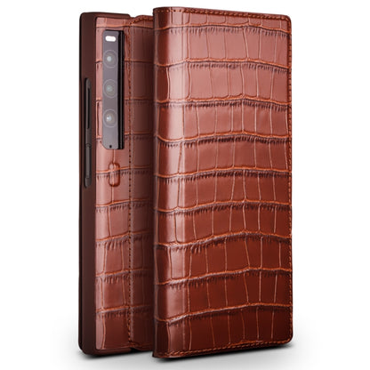 For Huawei Mate XS 2 QIALINO Crocodile Pattern Genuine Leather Phone Case(Brown) by QIALINO