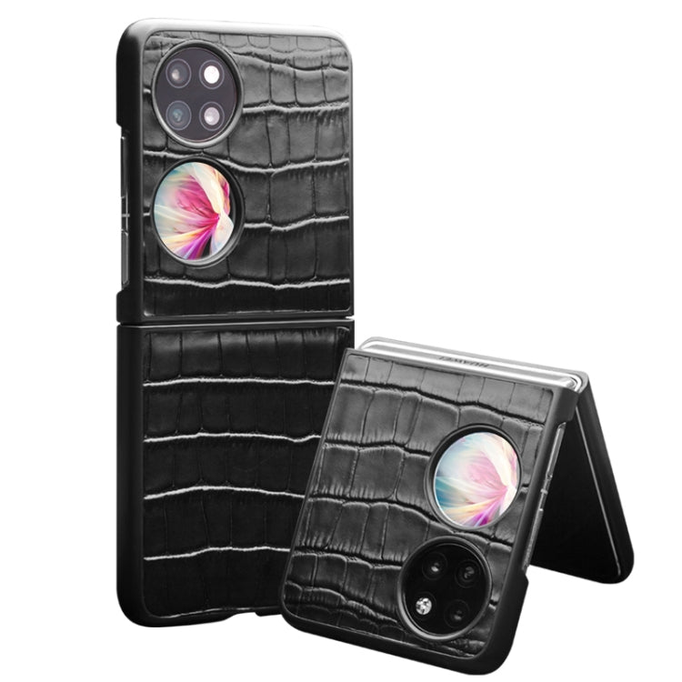 For Huawei P50 Pocket QIALINO Crocodile Pattern Genuine Leather Phone Case(Black) by QIALINO