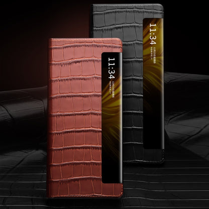 For Huawei Mate X2 QIALINO Crocodile Pattern Side Window View Genuine Leather Phone Case(Black) by QIALINO