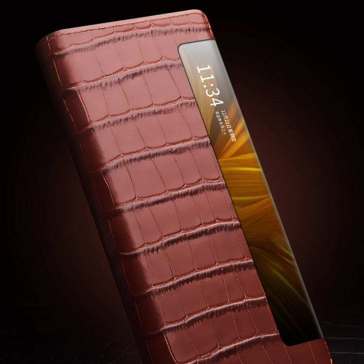 For Huawei Mate X2 QIALINO Crocodile Pattern Side Window View Genuine Leather Phone Case(Black) by QIALINO