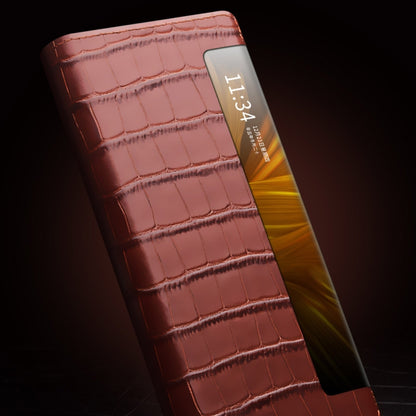 For Huawei Mate X2 QIALINO Crocodile Pattern Side Window View Genuine Leather Phone Case(Black) by QIALINO