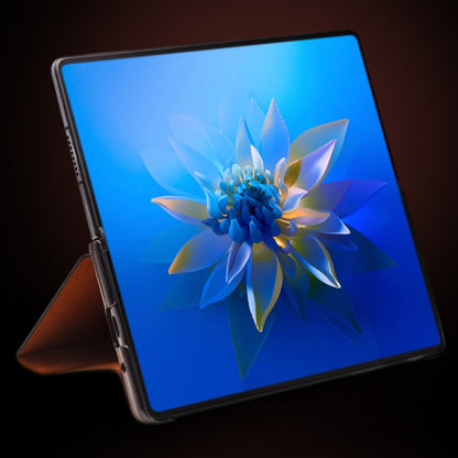 For Huawei Mate X2 QIALINO Crocodile Pattern Side Window View Genuine Leather Phone Case(Black) by QIALINO