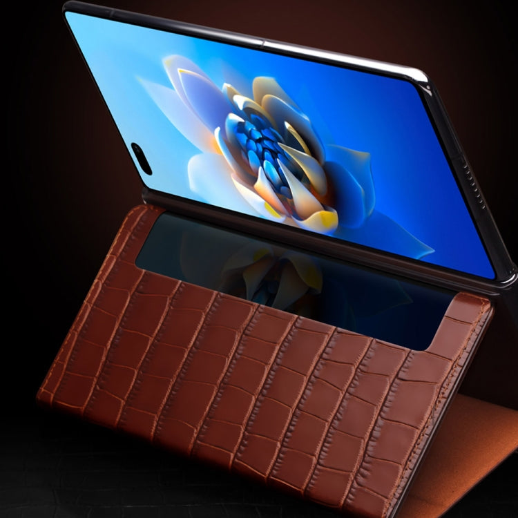 For Huawei Mate X2 QIALINO Crocodile Pattern Side Window View Genuine Leather Phone Case(Black) by QIALINO