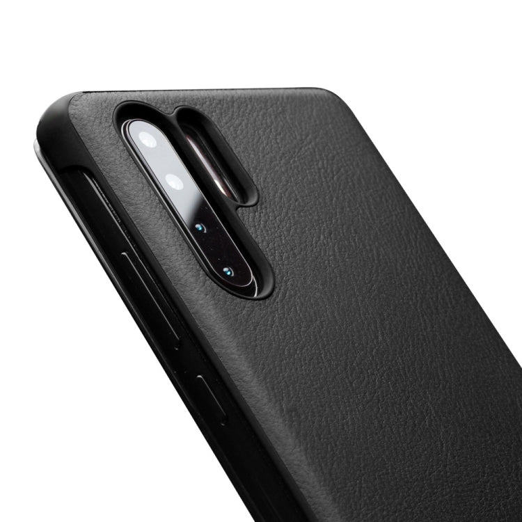 For Huawei P30 Pro QIALINO Genuine Leather Side Window View Smart Phone Case(Black) by QIALINO