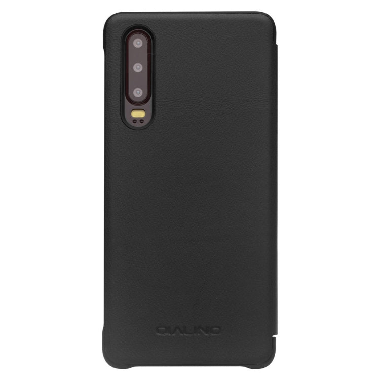 For Huawei P30 QIALINO Genuine Leather Side Window View Smart Phone Case(Black) by QIALINO