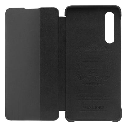 For Huawei P30 QIALINO Genuine Leather Side Window View Smart Phone Case(Black) by QIALINO
