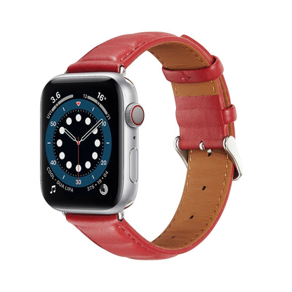 Genuine Leather Watch Band For Apple Watch Ultra 49mm / Series 8&7 45mm / SE 2&6&SE&5&4 44mm / 3&2&1 42mm (Red) by bashfashion