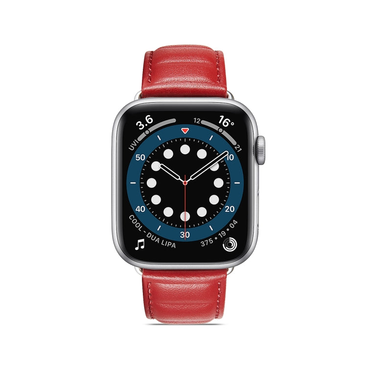Genuine Leather Watch Band For Apple Watch Ultra 49mm / Series 8&7 45mm / SE 2&6&SE&5&4 44mm / 3&2&1 42mm (Red) by bashfashion