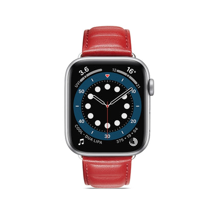 Genuine Leather Watch Band For Apple Watch Ultra 49mm / Series 8&7 45mm / SE 2&6&SE&5&4 44mm / 3&2&1 42mm (Red) by bashfashion