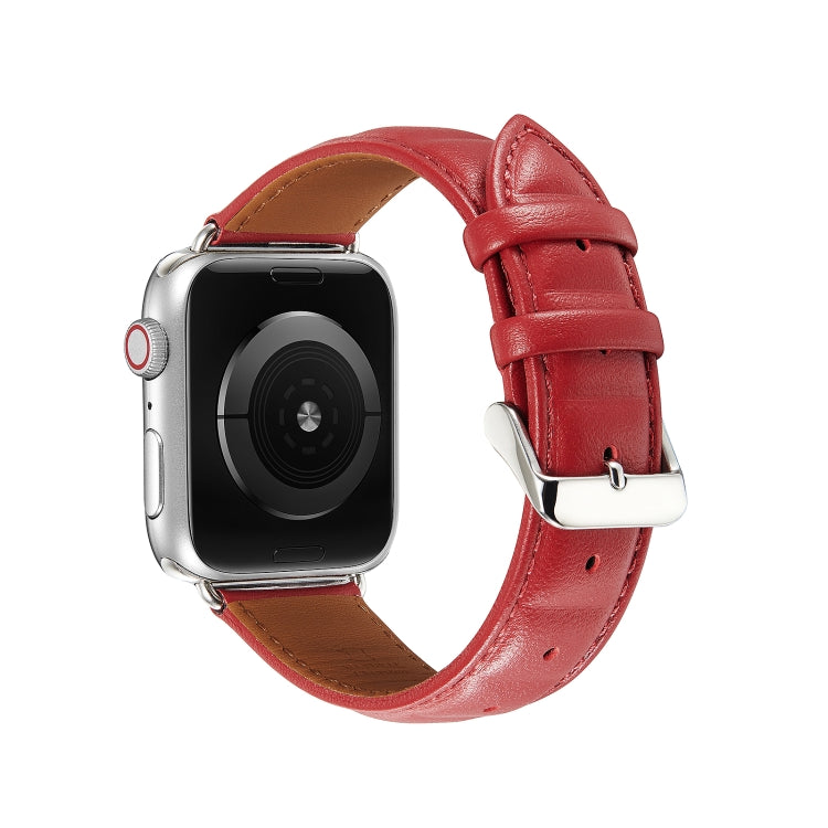 Genuine Leather Watch Band For Apple Watch Ultra 49mm / Series 8&7 45mm / SE 2&6&SE&5&4 44mm / 3&2&1 42mm (Red) by bashfashion