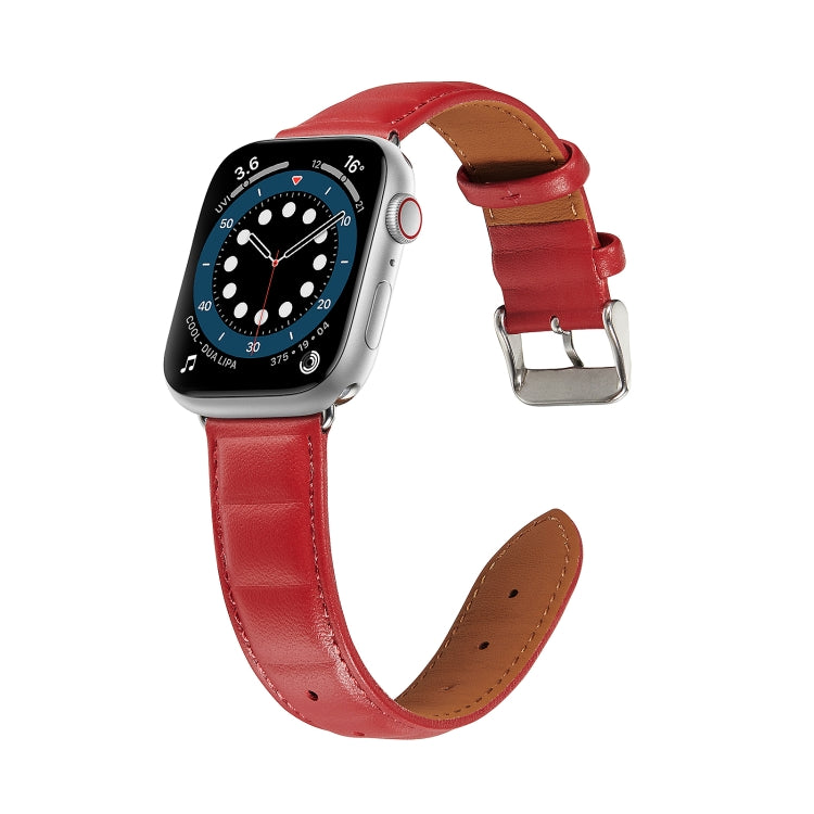 Genuine Leather Watch Band For Apple Watch Ultra 49mm / Series 8&7 45mm / SE 2&6&SE&5&4 44mm / 3&2&1 42mm (Red) by bashfashion