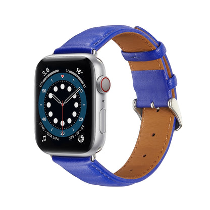 Genuine Leather Watch Band For Apple Watch Ultra 49mm / Series 8&7 45mm / SE 2&6&SE&5&4 44mm / 3&2&1 42mm(Blue) by bashfashion